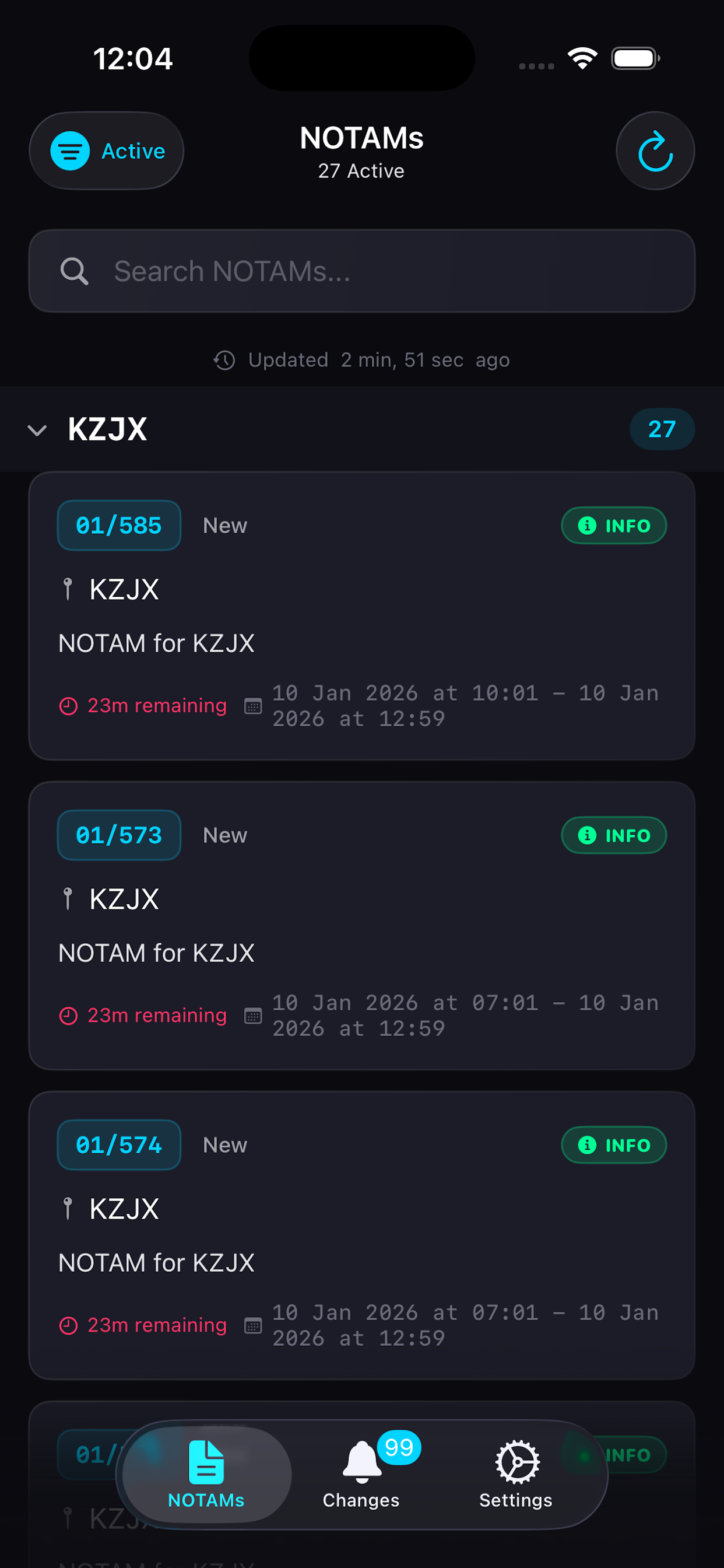 NOTAM App Screenshot