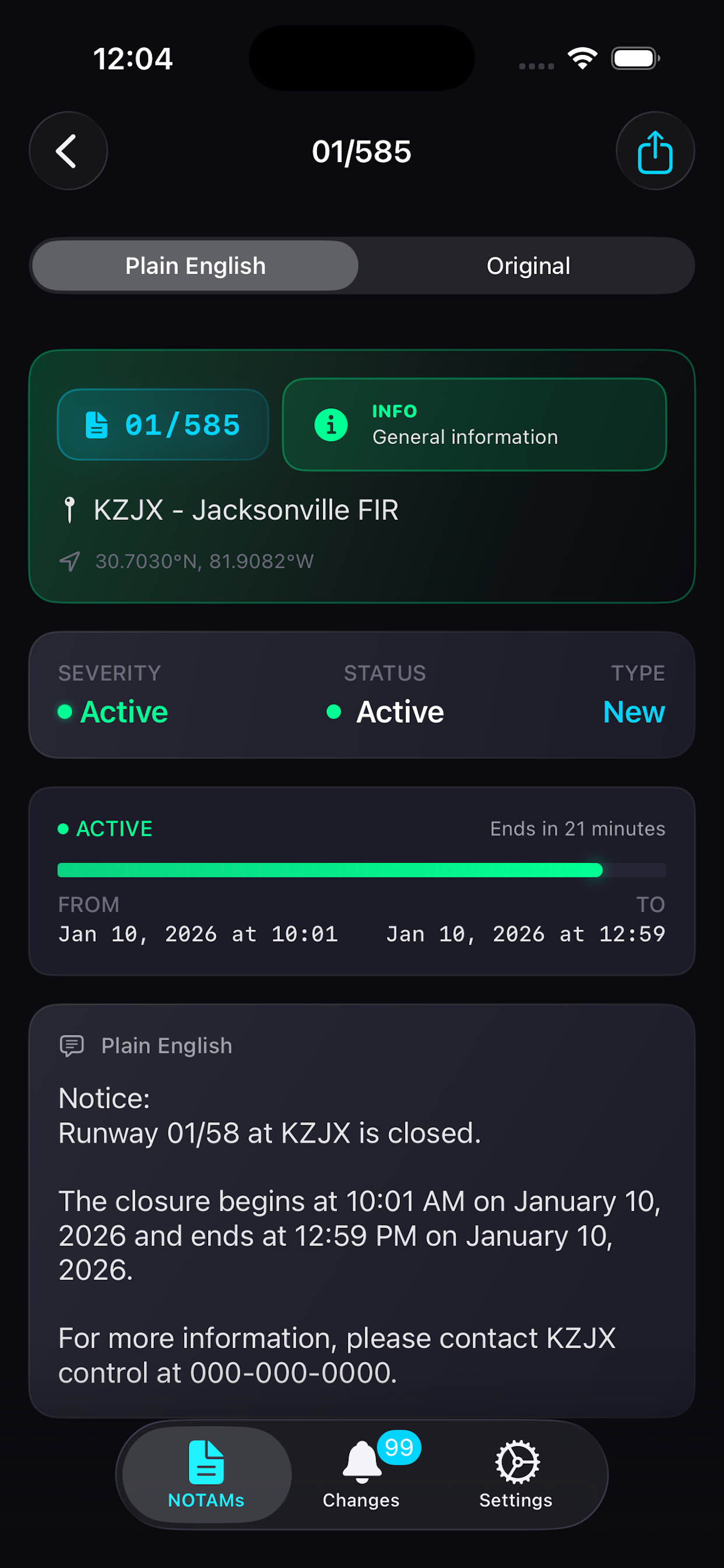 NOTAM App - NOTAM Details